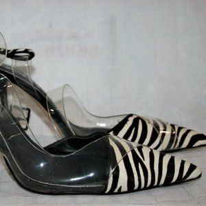 New Zara Zebra Hair Leather Ankle Strap Pumps   Size 40 Eur. / 9 US Women's